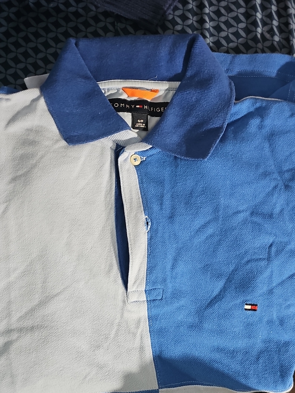 Tommy Hilfiger Men’s Blue and Light Gray Split Polo